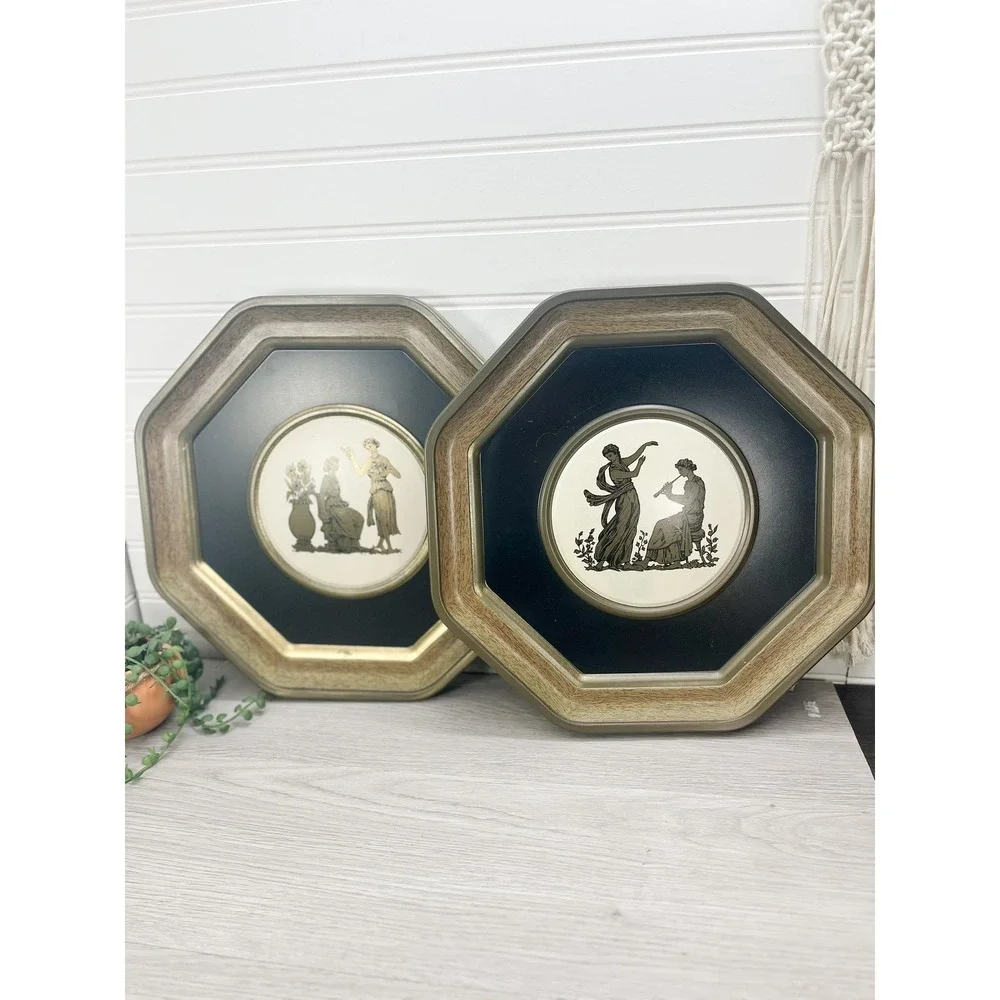 Vintage Pressed Tin Greek Wall Hanging Set - Brass Finish